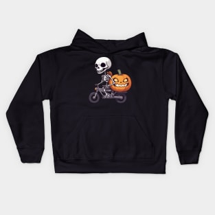 Skeleton Riding Vintage Bicycle Halloween Funny Pumpkin Kids Hoodie
